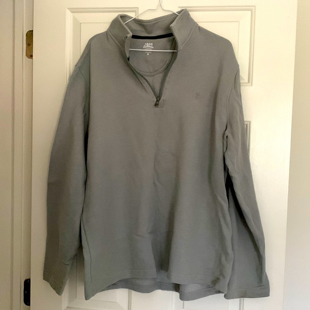 IZOD Saltwater Mens Quarter 1/4 Zip Pullover Sweatshirt Shirt Grey Size XL